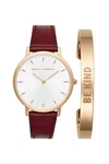 REBECCA MINKOFF Major Bordeaux 35MM Watch & Rose Gold Bangle Gift Set