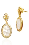 FREIDA ROTHMAN COLOR THEORY PAVE OVAL DROP EARRINGS,YZE020108B-MOP