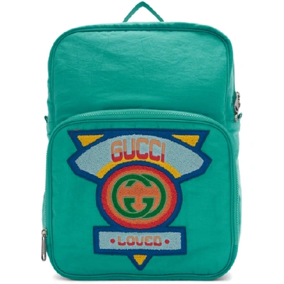 Gucci Blue Medium 80s Logo Patch Backpack In Bright Blue Nylon