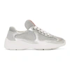 PRADA SILVER & WHITE LEATHER & MESH SNEAKERS