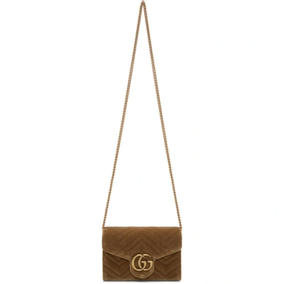 Gucci Taupe Velvet Mini Gg Marmont 2.0 Bag In 2807 Taupe