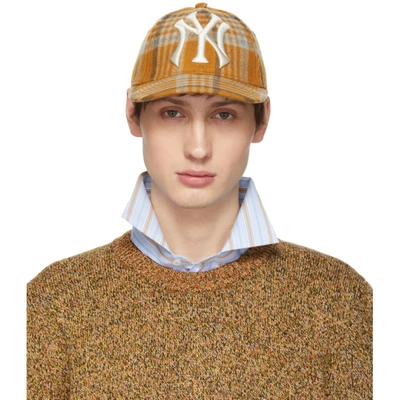 Gucci Ny Wool Check Baseball Hat In 7600 Tan