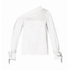 PAISIE One Shoulder Blouse With Tie Sleeve Details In White