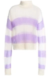 MCQ BY ALEXANDER MCQUEEN MCQ ALEXANDER MCQUEEN WOMAN DISTRESSED STRIPED OPEN-KNIT MOHAIR WOOL-BLEND SWEATER IVORY,3074457345619738715