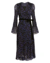 DIANE VON FURSTENBERG ANI SMOCKED SLEEVE MIDI DRESS BLACK/BLUE FLORAL,12311DVF