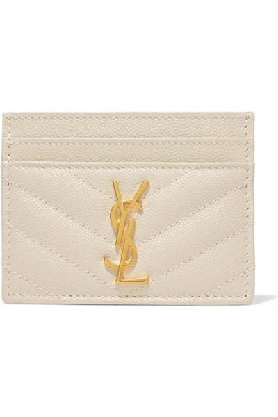 Saint Laurent Quilted Textured-leather Cardholder In Cream