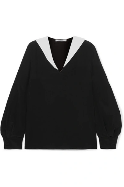 Givenchy Two-tone Silk-crepe Blouse In Black