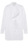 GIVENCHY PLEATED TIE-NECK COTTON-POPLIN SHIRT