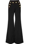 BALMAIN BUTTON-EMBELLISHED STRETCH-KNIT FLARED PANTS