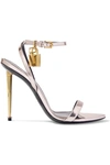 Tom Ford Padlock Metallic Leather Sandals In Silver