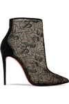 CHRISTIAN LOUBOUTIN PSYBOOTIE 100 SUEDE-TRIMMED EMBROIDERED MESH ANKLE BOOTS