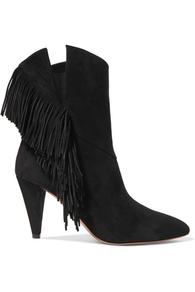 Aquazzura Wild Fringe 90 Fringed Suede Ankle Boots In Black