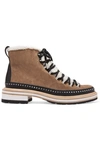 RAG & BONE COMPASS STUDDED LEATHER AND SHEARLING-TRIMMED SUEDE ANKLE BOOTS