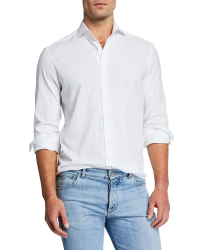 Brunello Cucinelli Men Basic Fit Twill Shirt With Button-down Collar In White
