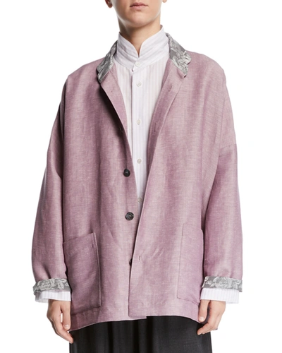 Eskandar Lightweight Linen-wool Jacket In Lilac