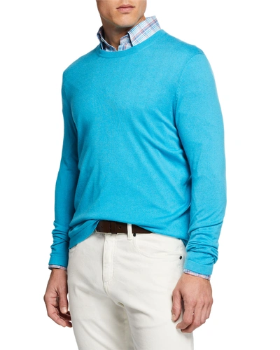 Neiman Marcus Men's Cashmere/silk Crewneck Sweater In Turquoise