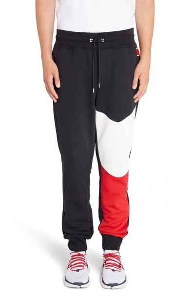 Moncler Men's Lounge Pants With Tricolor Detail In Dark Blue