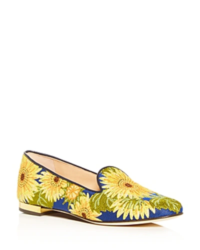 Charlotte Olympia Women's Floral-embroidered Smoking Slippers In Pink Multi