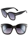 TOM FORD BEATRIX 52MM SUNGLASSES - SHINY BLACK/ SMOKE MIRROR,FT0613W5201C