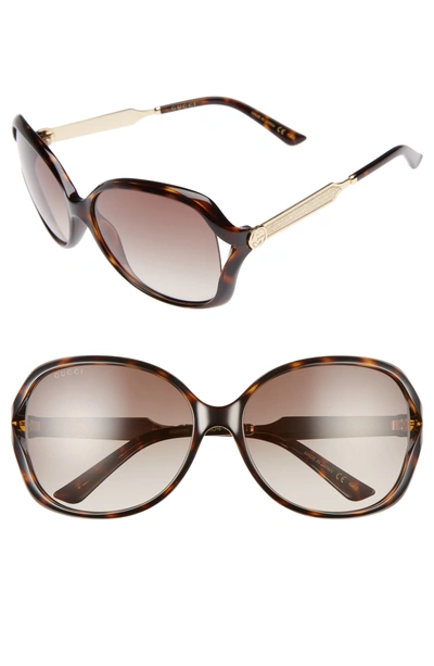 Gucci 60mm Open Temple Oval Sunglasses - Havana/ Brown