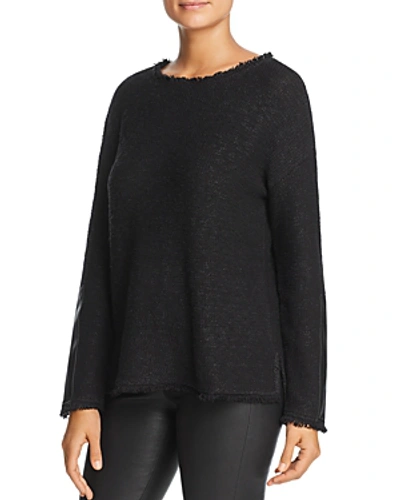 Donna Karan Textured Pullover With Faux-leather Sleeve In Black