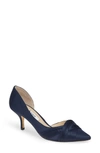 Nina Blakely Half D'orsay Pointy Toe Pump In Navy Satin