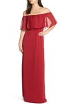 WAYF OFF THE SHOULDER RUFFLE POPOVER GOWN,90981WCH-Z49