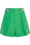 EMILIO PUCCI EMILIO PUCCI WOMAN PRINTED TWILL-TRIMMED PLEATED COTTON SHORTS BRIGHT GREEN,3074457345619511815