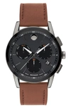 MOVADO MUSEUM SPORT CHRONOGRAPH LEATHER STRAP WATCH, 43MM,0607290
