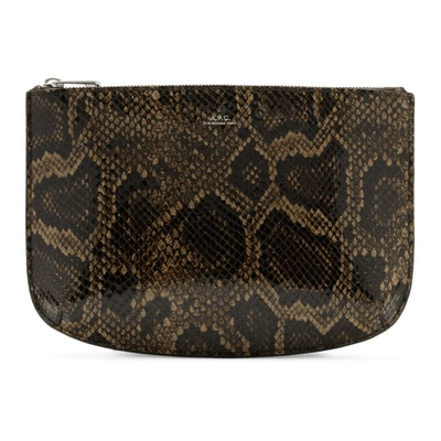 Apc Sarah Snake Embossed Leather Clutch - Brown In Cae Marronf