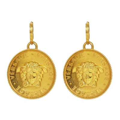 Versace Metallic Tribute Medusa Pendant Earrings In Kot Gold