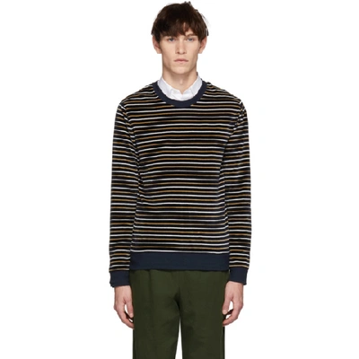 Apc Striped Cotton-blend Velour Sweatshirt In Navy