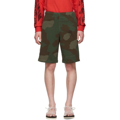 Off-white Stencil Camouflage-print Cotton Shorts In Green