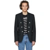 Balmain Double-breasted Wool-blend Blazer In 0pa Black