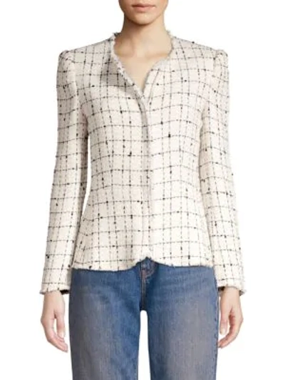 Rebecca Taylor Plaid Tweed Zip Jacket In Cream Combo