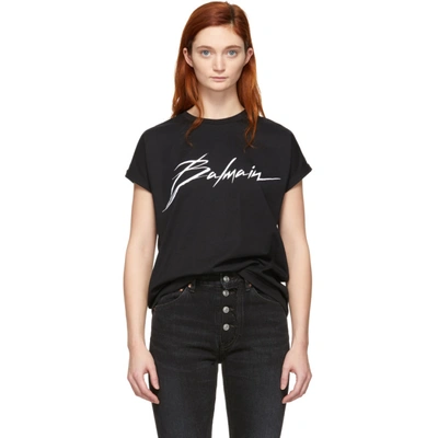 Balmain Logo Printed Cotton Jersey T-shirt In Eab Black
