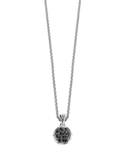 John Hardy Bamboo Silver Small Round Pendant With Black Sapphire On Chain Necklace, 18 In Treated Black Sapphire