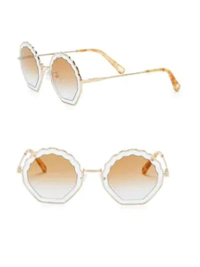 Chloé Tally Scalloped Round-frame Sunglasses In Brown