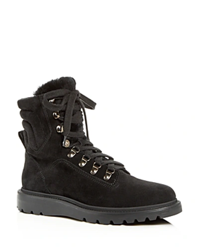 Aquatalia Christie Weatherproof Suede And Shearling Boots In Black