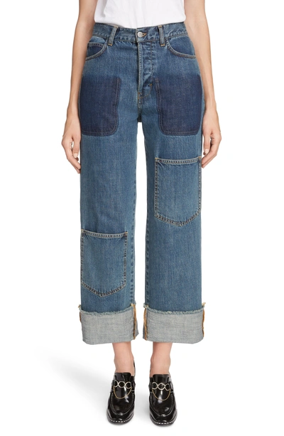 Jw Anderson Shaded Pocket Wide Leg Ankle Jeans In Mid Blue
