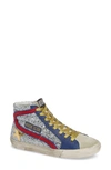 Golden Goose Slide High-top Glitter Leather Trainers In Silver/ Red/ Gold