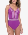 PROFILE BY GOTTEX PROFILE BY GOTTEX EYELET-LACE ONE-PIECE SWIMSUIT WOMEN'S SWIMSUIT