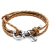 ANCHOR & CREW LIGHT BROWN CLYDE ANCHOR SILVER AND BRAIDED LEATHER BRACELET,2961967