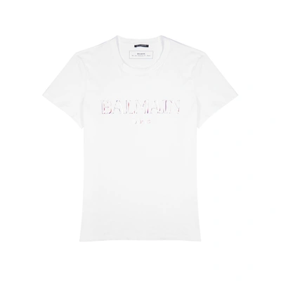 Balmain White Logo Cotton T-shirt In White And Other