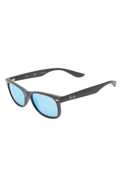 Ray Ban Junior 47mm Wayfarer Mirrored Sunglasses In Black/ Blue Mirror