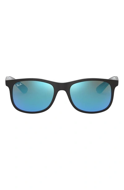 Ray Ban Junior 48mm Wayfarer Sunglasses In Black/ Blue Mirror