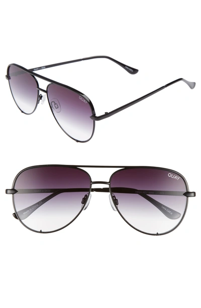 Quay X Desi Perkins High Key Mini 57mm Aviator Sunglasses - Black/ Fade To Clear In Black/fade Mirror