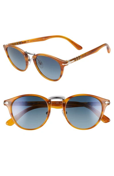 Persol 49mm Polarized Round Sunglasses In Striped Brown/ Blue Gradient