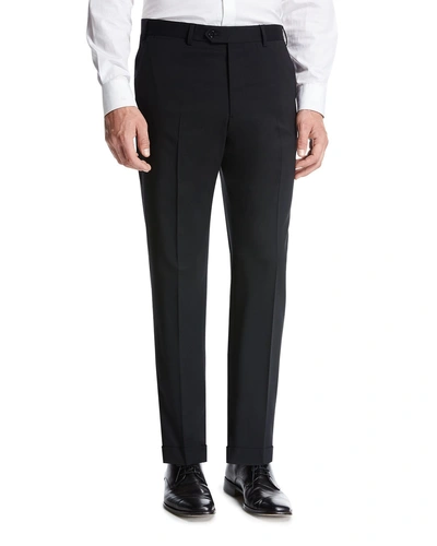 Giorgio Armani Basic Wool Flat-front Trousers, Black