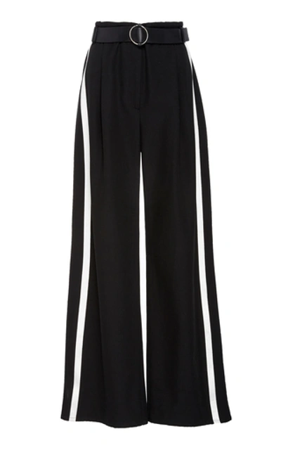 Sally Lapointe Striped Low-rise Wide-leg Crepe Trousers In Black
